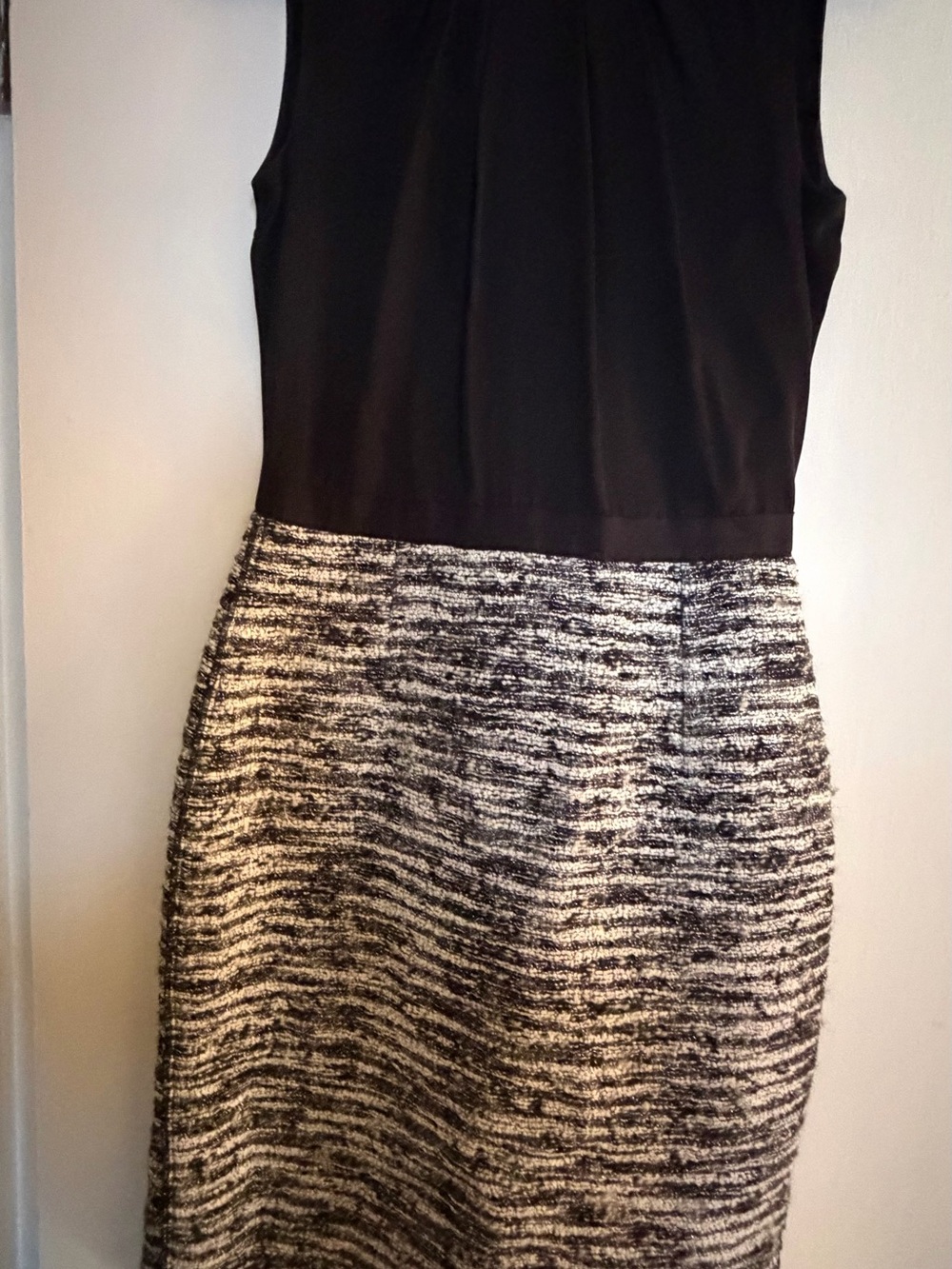 Oscar de la Renta Black Bodice with Ivory-and-Black Tweed Skirt Sheath Dress